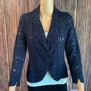 St.Tropez West size medium NWT dark navy blue floral blazer boho